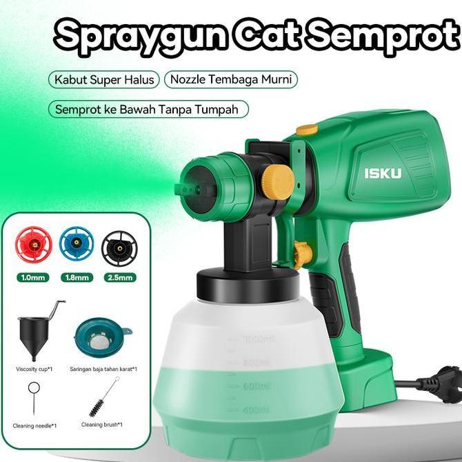 ISKU Spray Gun Elektrik 400W Tabung 1000ml Mesin Cat Semprot Listrik Tanpa Kompresor 3 Nozzle 1.0 1.