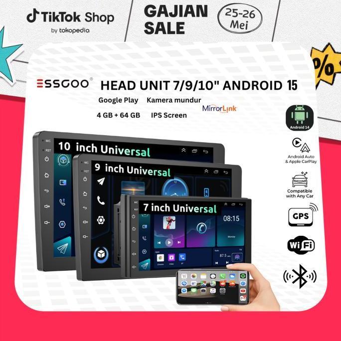 Berosa_shop - ESSGOO Head Unit Android 15 mobil 4G+64G  7/9/10 Inch 2 Din Kontrol Suhu Cerdas IPS La