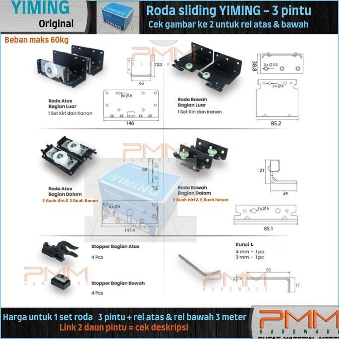 YIMING 3MTR REL SLIDING PINTU GESER ATAS BAWAH BEBAN 50 KG