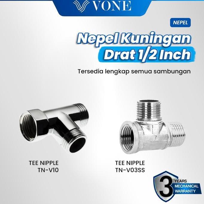 VONE Sambungan Nepel T Tee Volk Ring Shower Kloset Kran Stainless Kuningan