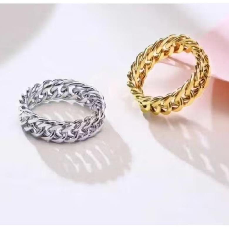 ORIGINAL Cincin Titanium Model Rantai Titanium Anti Karat & Luntur Untuk Pria & Wanita