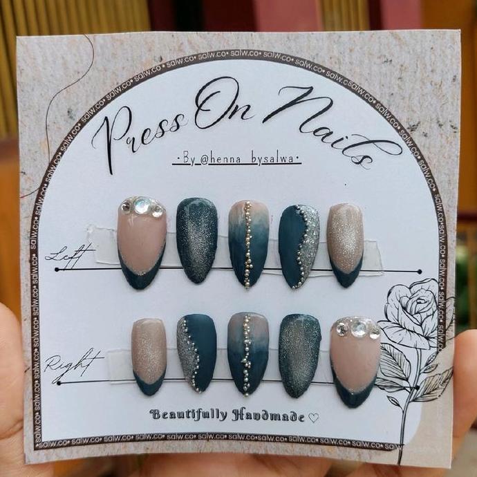 Press on nails/glamour deep seanude/fake nails/kuku palsu wedding/kuku palsu/custom nail art/custom 