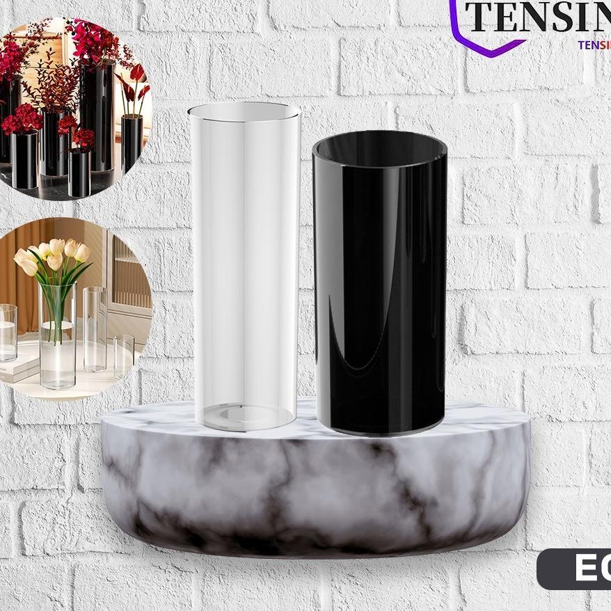 Tensin Vas Bunga Plastik Bening Diameter 10Cm/12Cm E05/ Vas Plastik Tinggi Bambu / Vas Bamboo / Vas 