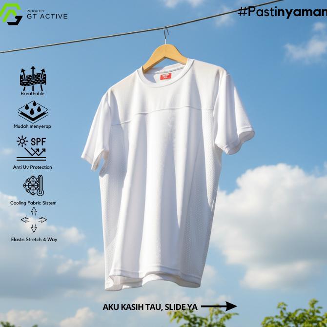 NEW [GT ACTIVE] - Kaos Olahraga Pria Putih Dry Fit Mesh | Baju Lari Gym Badminton Padel Anti Gerah Q