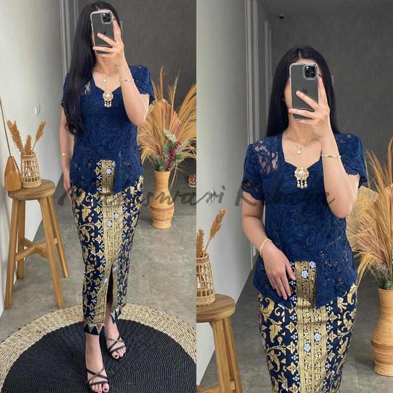 Kebaya Bali Set Brukat Lilit Navy