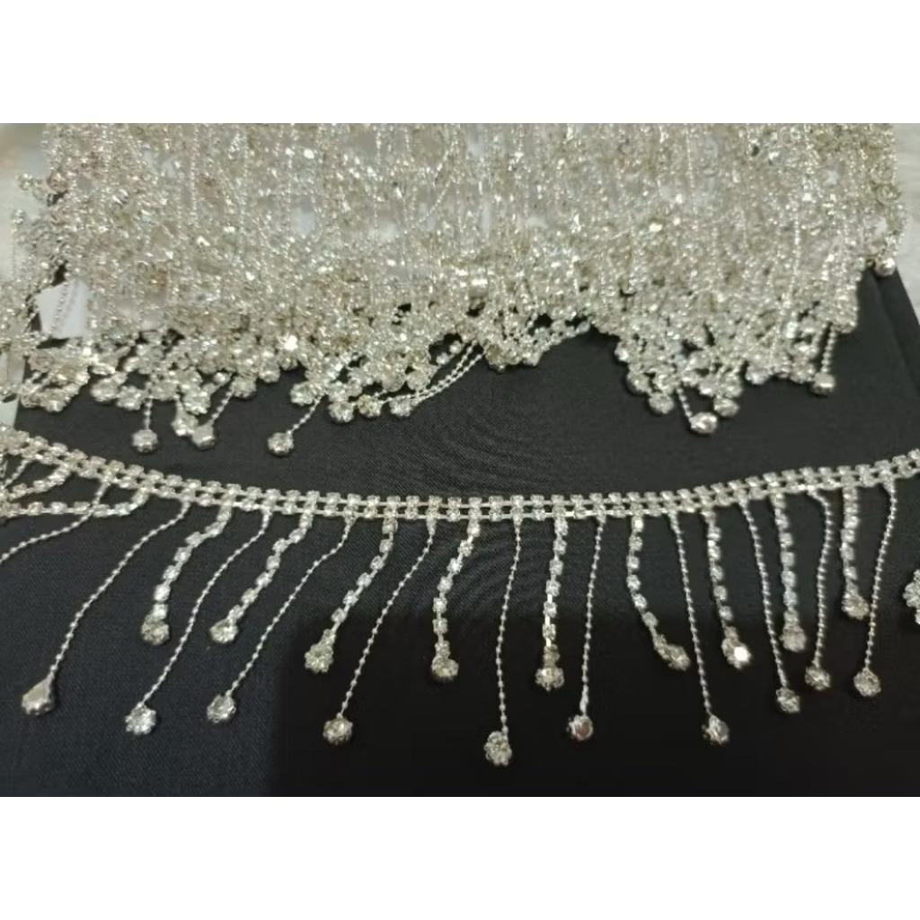 [10Cm] Rumbai Sedang Diamond Payet Kristal / Payet Juntai Swarovski Mewah