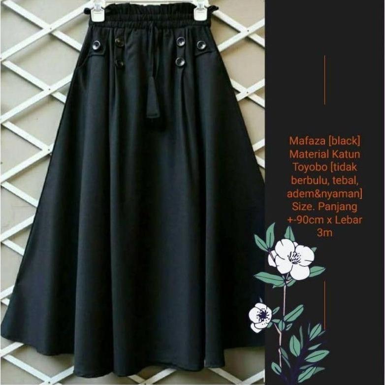 Rok Payung Panjang Katun Toyobo Premium Rok Hitam Rok Wanita Murah