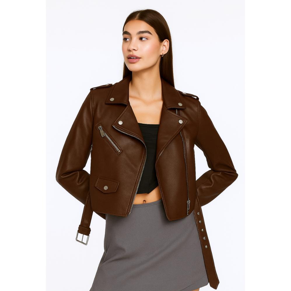 HOT SALE Jaket semi kulit wanita cewe untuk motor turing model seksi korea crop murah