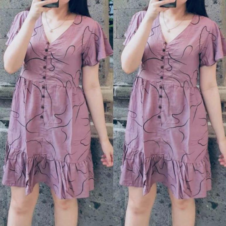 TERMURAH Daster Polo Press Body Bumil Busui Frendly Motif Salur Mini Selutut Dress Kancing Aktif Bag