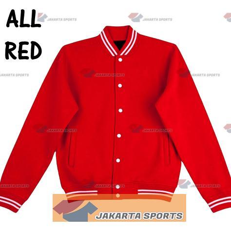 Terbaru Jaket Varsity Merah Polos Baseball Pria Wanita Murah Bomber Jacket