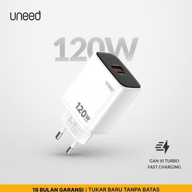 GGD Cell UNEED GaN 3 Charger 120W Super VOOC HyperCharge 2 Port PD 3.0 QC 3.0 PPS Fast Charging UCH4