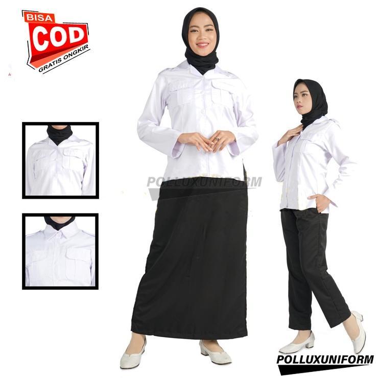 Mulus Seragam Pns Hitam Putih Wanita Setelan Kemeja Pdh Rok & Celana Hitam