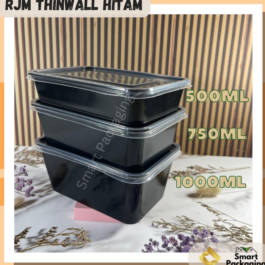 [Isi 25 Pcs] Rjm Thinwall Food Container Hitam 500Ml 750Ml 1000Ml / Tempat Makan Plastik / Wadah Bek