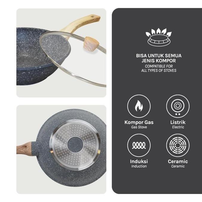 fluttersheez DEBELLIN Grey Granite Wok Pan 32 cm Diskon