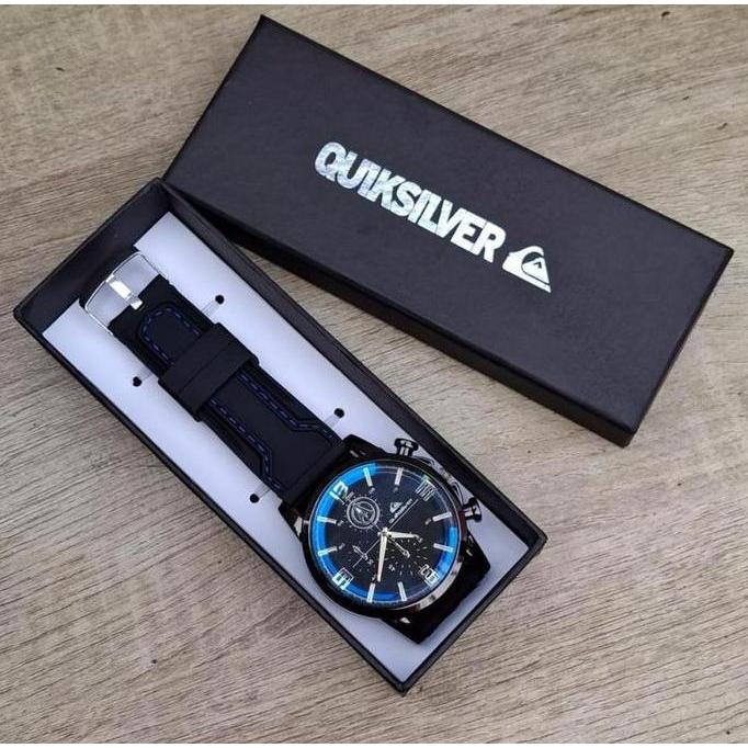 Free Gelang  ( BISA COD ) Jam Tangan Kasual Analog Pria Tali Rubber Chrono Variasi Body Bulat Stainl