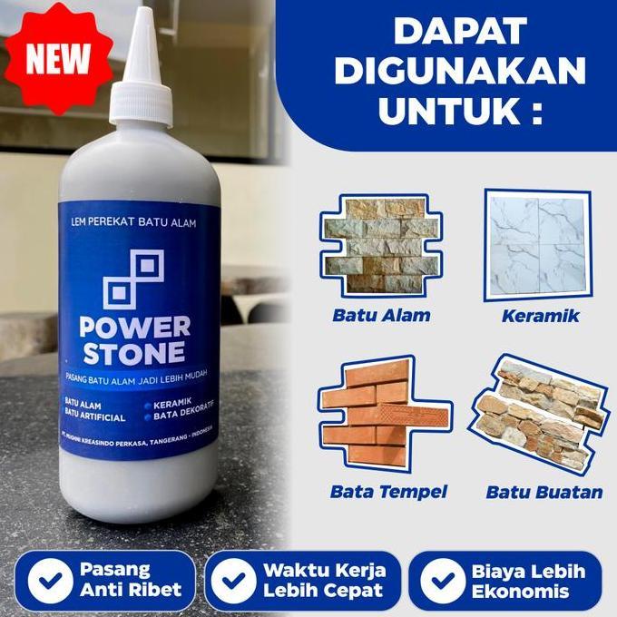 POWER STONE 600gr - LEM PEREKAT BATU ALAM , KERAMIK, BATA TEMPEL, BATU BUATAN , & BATA DEKORATIF | B