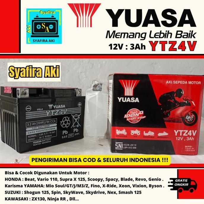 Aki Accu Yuasa Ytz4V Gtz4V Mf Kering 3 Ah Original Restock