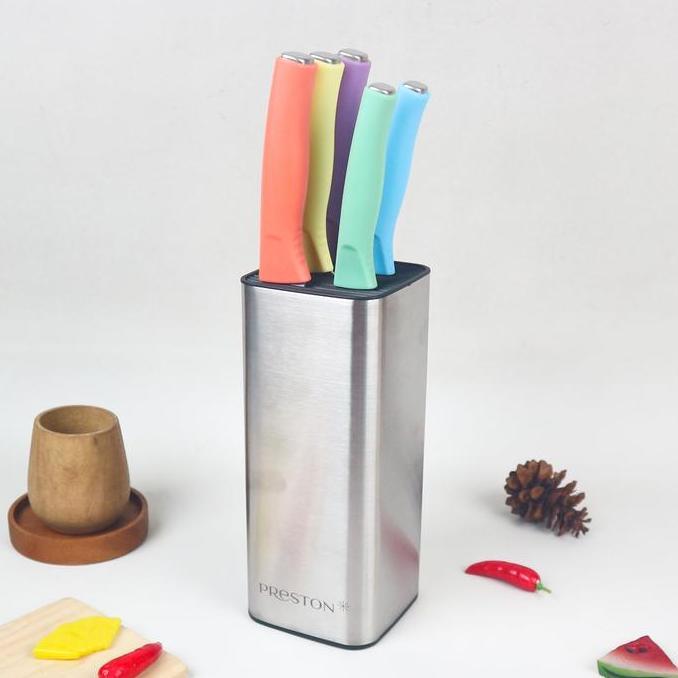 Preston Cookware Pisau Premium Knife 5 in1 Colorful Pisau Dapur Wadah Stainless Anti Karat - FM