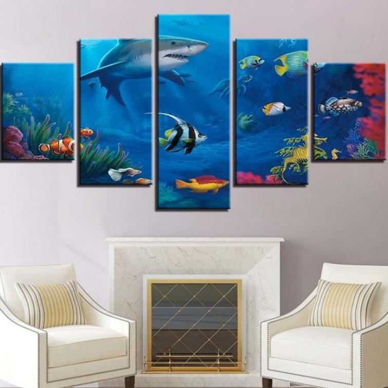 Hiasan Dinding Aesthetic Poster Ikan Laut Dan Kolam Koi Minimalis Walldecor Dekorasi Pajangan Ruang 