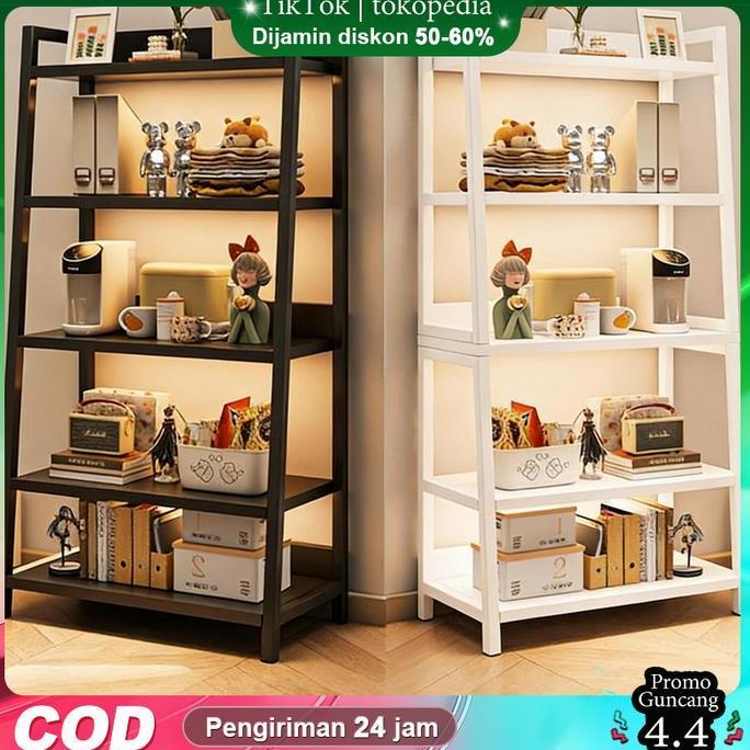 PROMO - [AK]Besi 5L Tingkat Rack Metal Tempat Penyimpanan Serbaguna Rak Susun Besi Putih&Hitam Stora