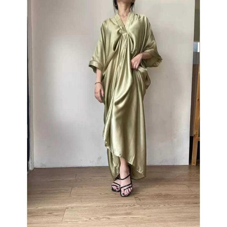 PROMO TERBARU Terbaru Gamis kaftan thania satin silk premium polos remaja lebaran natal imlek murah 