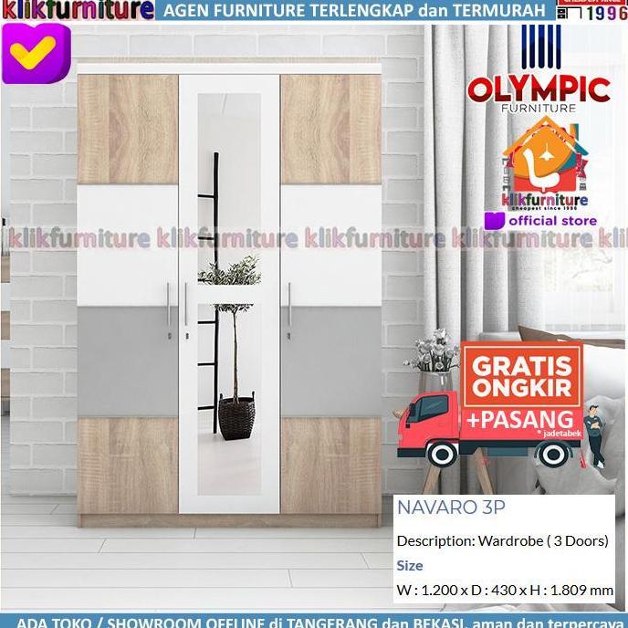 Lemari Navaro Olympic 3 Pintu Cermin Minimalis