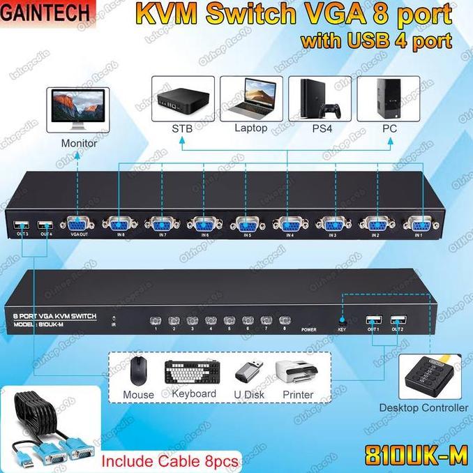 NEW KVM VGA SWITCH USB 2.0 8 Port Free Kabel KVM 8 pcs