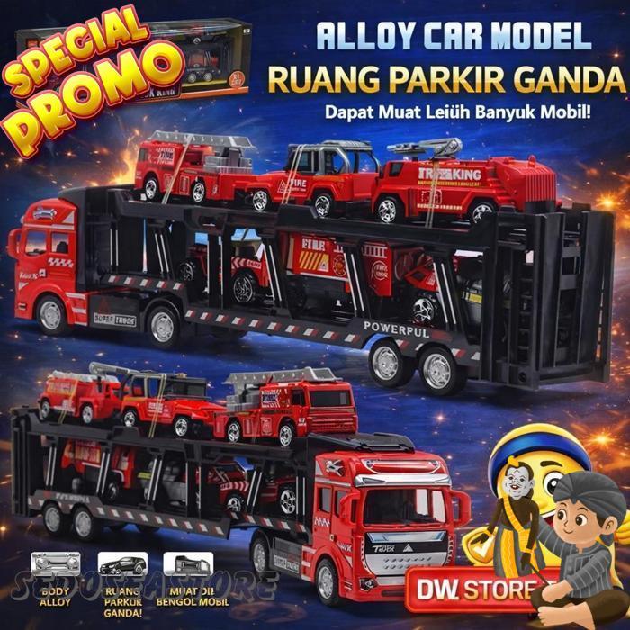 Mainan Mobilan 7 In 1 Truck King Model Alloy Mobil Pullback Diecast Military Engineering Fire Truck