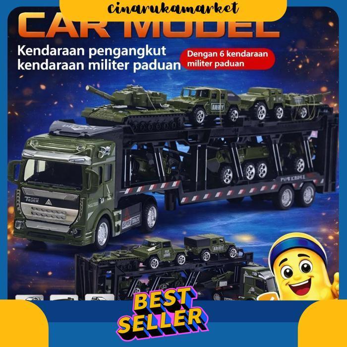 Mainan Mobilan 7 In 1 Truck King Model Alloy Mobil Pullback Diecast Military Engineering Fire Truck