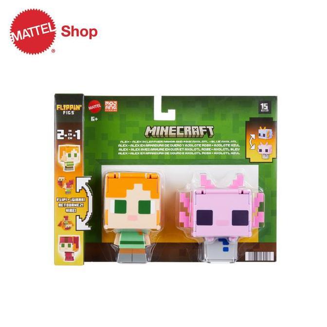 Minecraft Alex in Leather Armor and Pink Axolotl - Mainan Action Figure Permainan Toy (TERBAIK) (TER