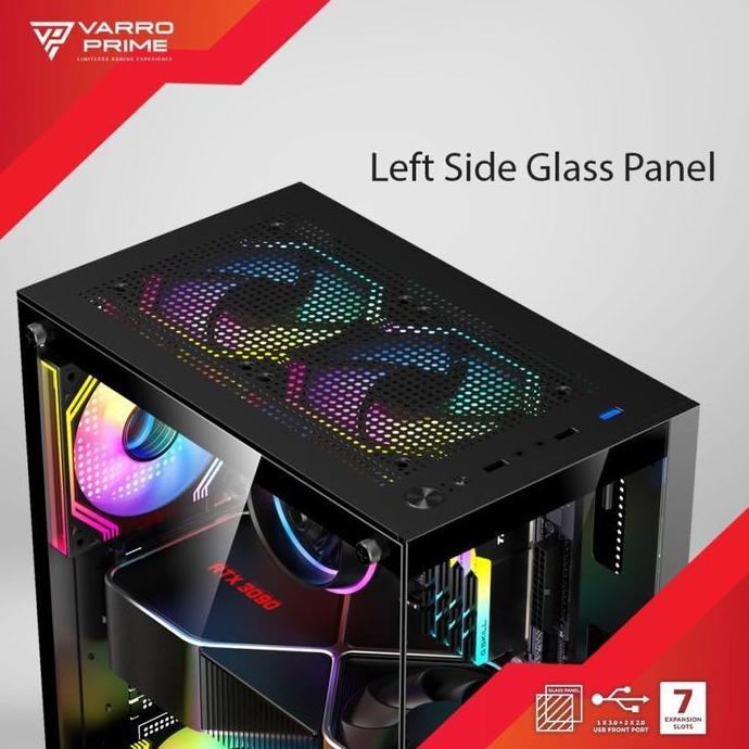 BEBAS ONGKIR - Casing PC Gaming Varro Prime Aquarine ATX Free 3Fan RGB Tempred Glass