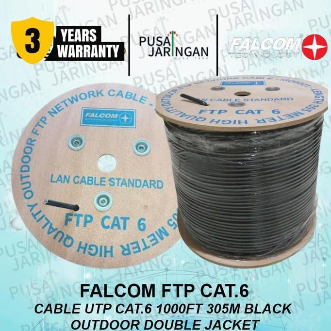NEW FALCOM NETC003-FTP-6 LAN CABLE STANDART FTP/STP CAT.6 OUTDOOR Aluminium Kabel Hitam