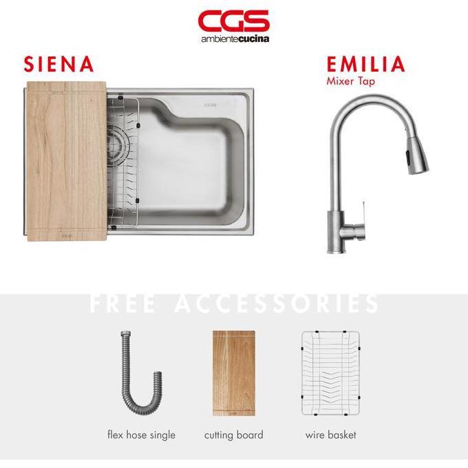 Kitchen Sink Bak Cuci Piring Dapur Stainless Steel 1 Lubang CGS SIENA Workstation Sink - Paket Kitch