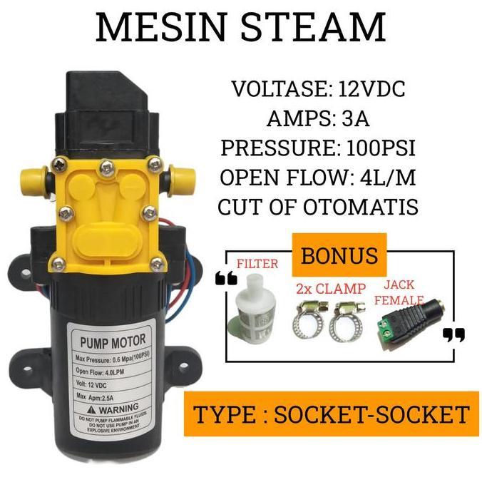 Mesin steam Pompa dc 12volt 100psi power portable