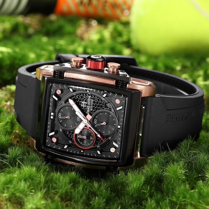 Orologi- Jam Tangan Pria Evans Jayden 9619 Rubber Silicon Kaca Sapphire Chronograph Ter Resistant 5 