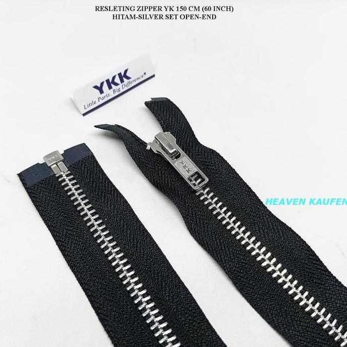 RESLETING ZIPPER RITSLETING YKK 150 CM ATAU 60 INCH HITAM SILVER MODEL SET OPEN END BUKA LEPAS HARGA
