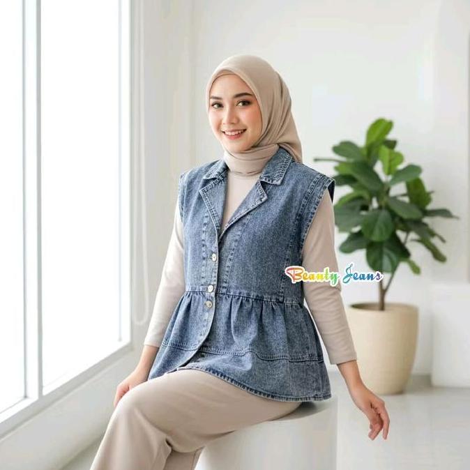 Bebasaja- Vest Jeans Denim Wanita Jacket Vintage Oversize Korean Style Outer Jins Kekinian