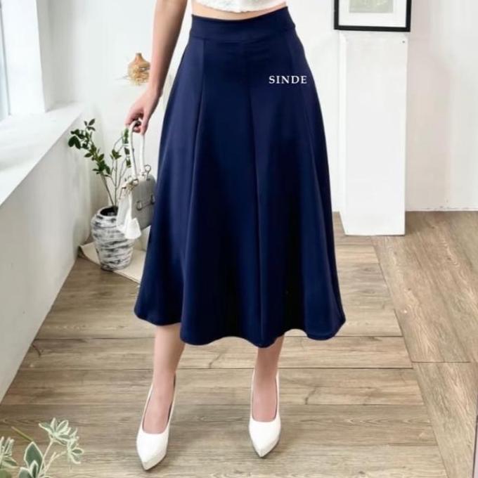 New- Eleganze-Audy Midi Korean Skirt-Rok Scuba Wanita Anti Kusut 7/8 Jumbo Nyaman Dewasa Karet Outfi