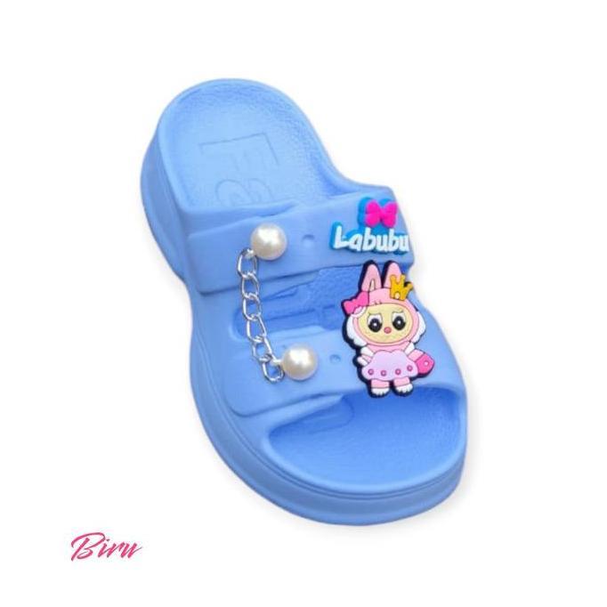 New- Sandal Labubu Anak Perempuan Two Strap Variasi Rantai Kode 2424K-L Sol Tebal 5Cm