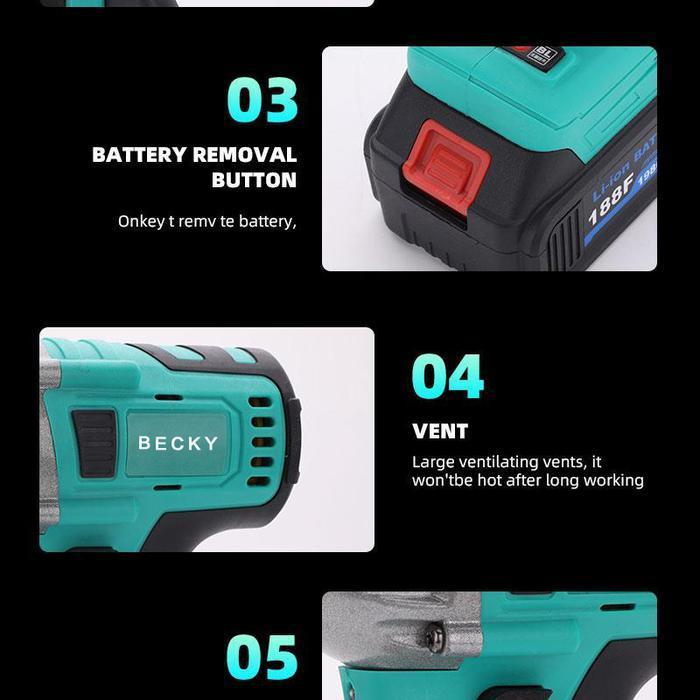 Impact wrench Cordless 188V 560N/M 2 baterai mesin impact buka baut bor impact baterai inpek pembuka