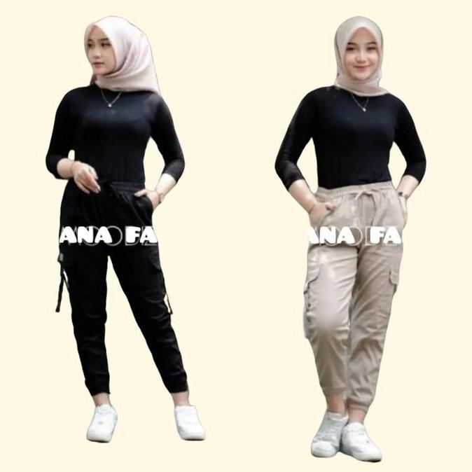 New- Celana Cargo Wanita Jumbo Model Terbaru Kekinian Cargo Dewasa Jumbo Panjang Karet Hitam Baggy K