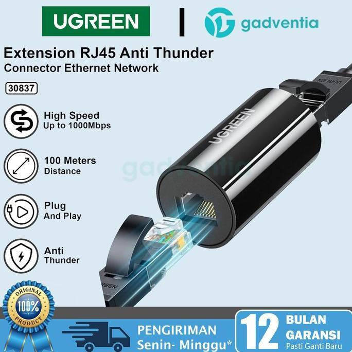 (Good) UGREEN Barel RJ45 Adaptor Sambungan Kabel Lan Modem Internet Cat5 Cat6 Cat7 Anti Petir Thunde