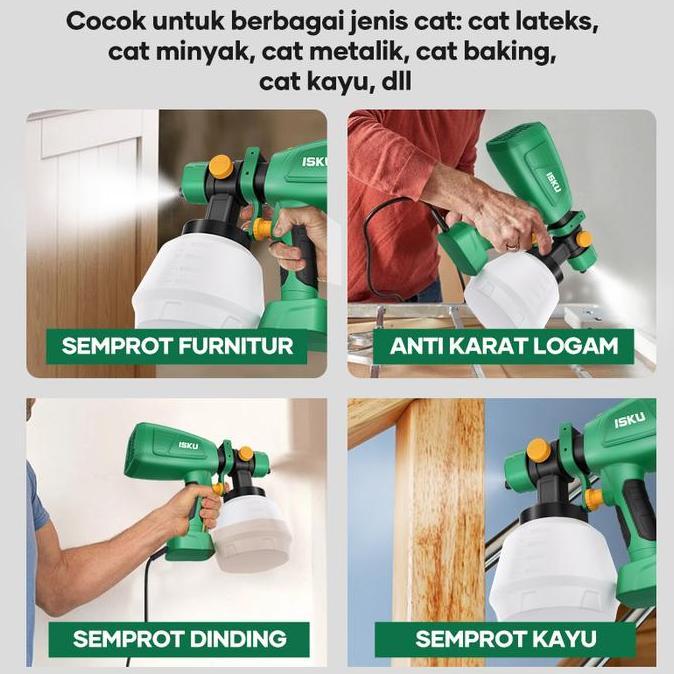 pt.berkah- ISKU Spray Gun Elektrik 400W Tabung Besar 1000ml Mesin Semprot Cat Listrik Nozzle Tembaga