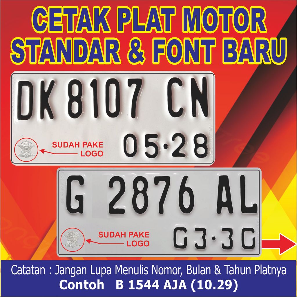 PLAT MOTOR STANDAR PUTIH DAN FONT BARU