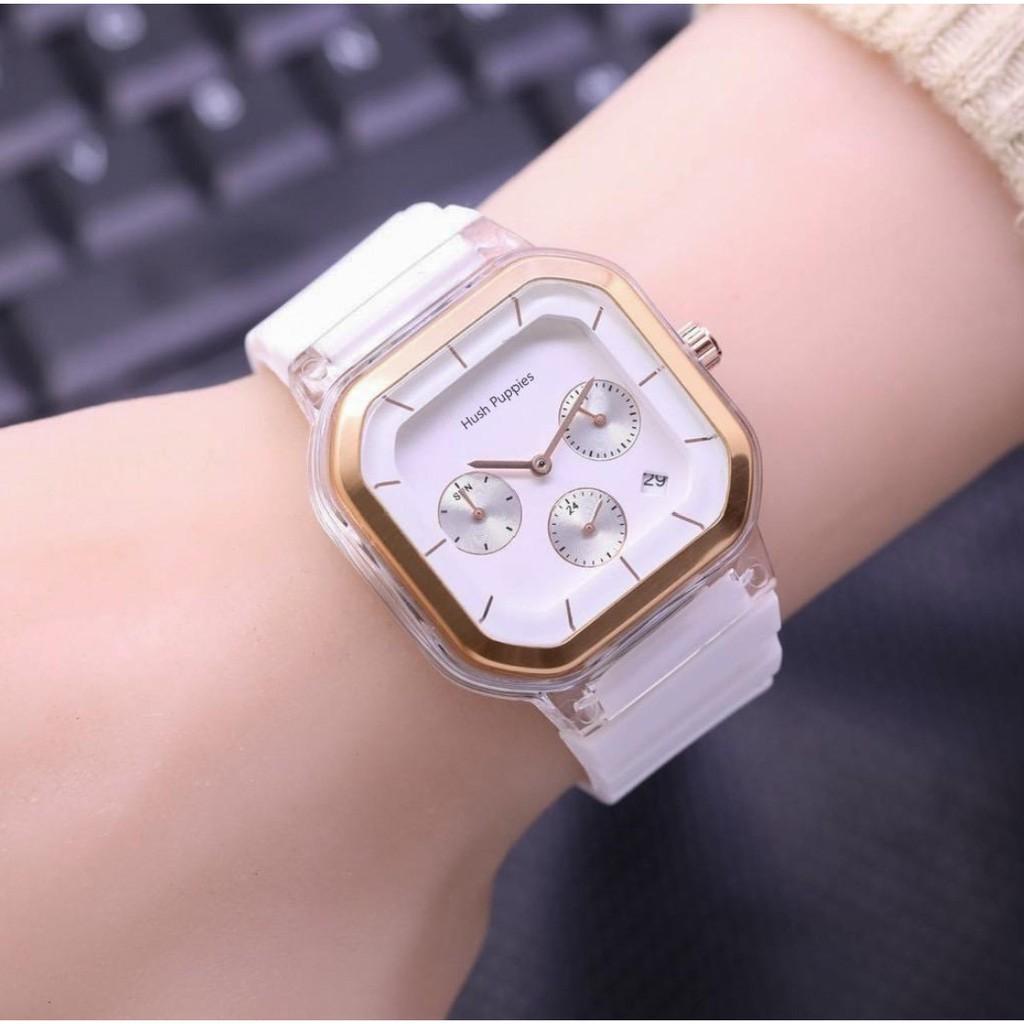 Wbs Jam Tangan Wanita Pria Hush Puppies 2811 9311 Rubber Segi Crono Detik Tanggal Aktif Hp001