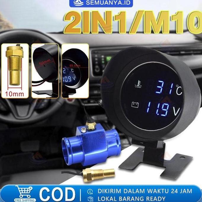 GAMYPAR Voltmeter Suhu Air 2 in 1 / Meteran Suhu Air Pengukur Suhu Air Mobil Led Digital Biru 10MM P