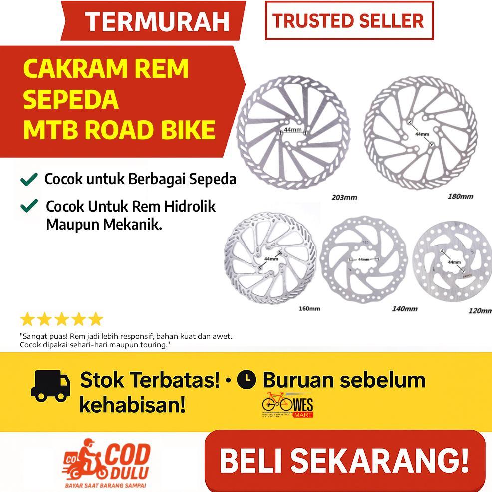Cakram Rem Sepeda Mtb Road Bike Disc Brake Rotor Stainless Steel 120-203Mm 6 Bolts Termurah