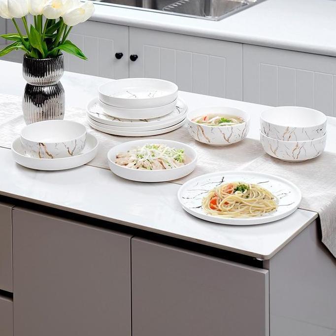 Informa Appetite Set 12 Pcs Allen Perlengkapan Makan Marble - Putih Peralatan Makan Piring Mangkok K