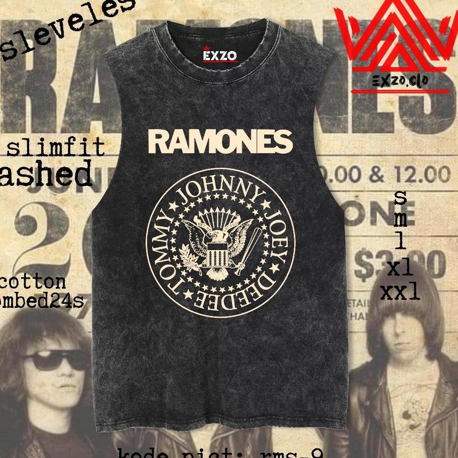Exzo Singlet Ramones Sleevles Cotton Combed24S Baju Bermotif Lekbong Singlet Sleevles T-Shirt