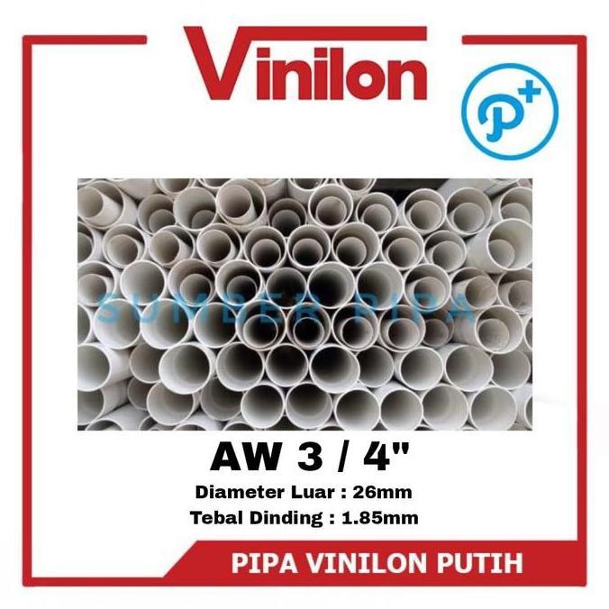 Pilihan- Pipa Pvc Vinilon Putih Aw 3/4" - Paralon 3/4 Inch Panjang 4M